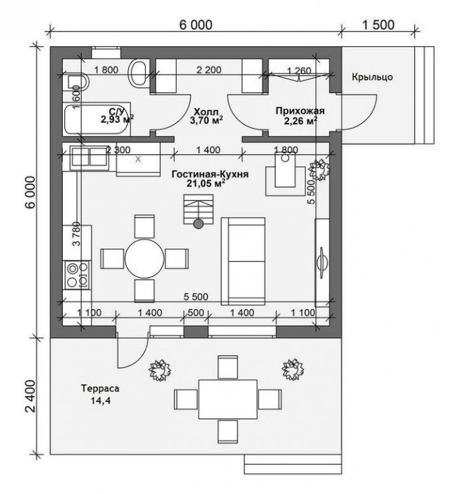 План дома 6 на 6 - первый этаж