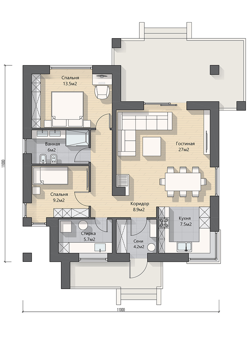 План одноэтажного дома 100 м кв